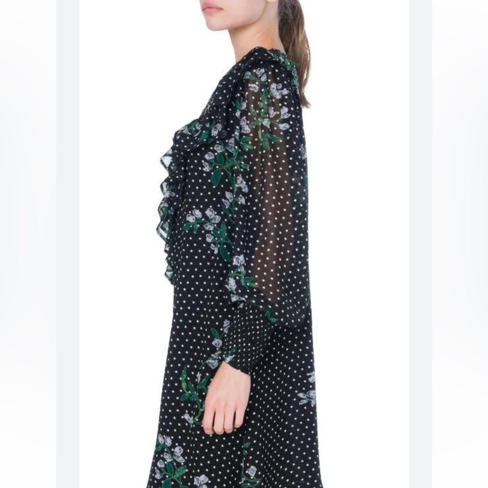 Ganni Rometty Georgette Polka Dot Floral Midi Dress Long Sleeve Black Size U.S 6 - Picture 16 of 16
